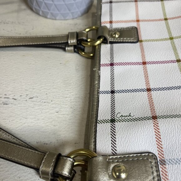 Coach Heritage Tattersall Shoulder Bag Multi Plaid Leather Cream Women’s - Picture 10 of 15